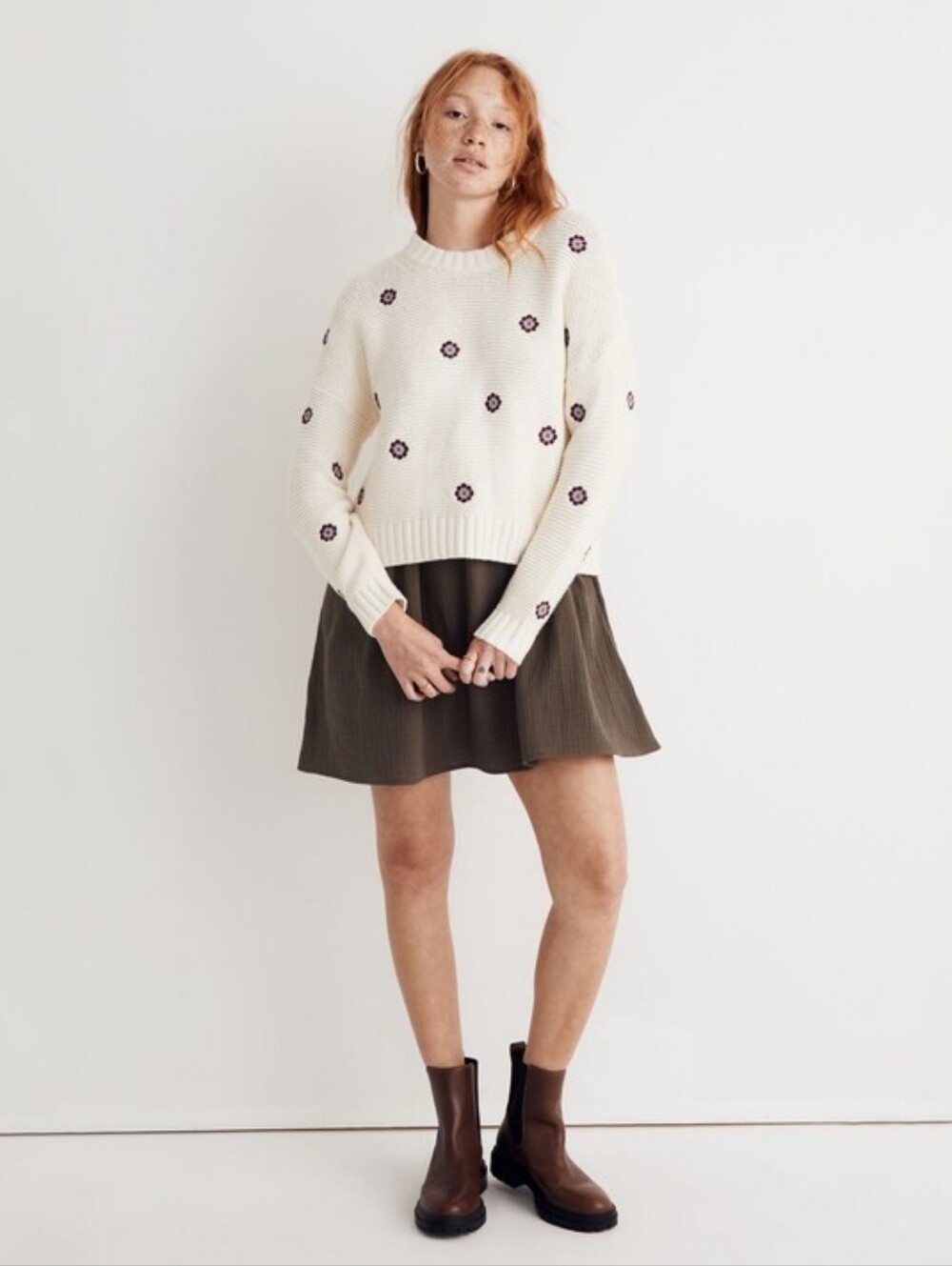 Madewell Antique Cream Medallion Embroidered Pullover Sweater Womens Size Medium